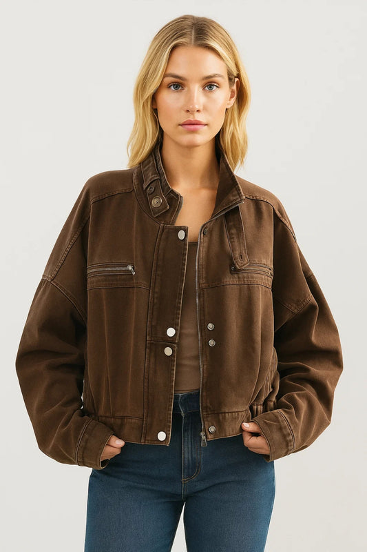 Giacca corta con zip e bottoni a pressione