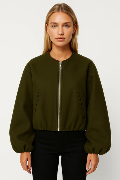 Giacca corta con zip e maniche a palloncino | Look moderno e pulito