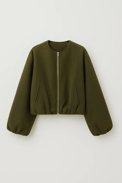 Giacca corta con zip e maniche a palloncino | Look moderno e pulito