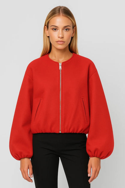 Giacca corta con zip e maniche a palloncino | Look moderno e pulito