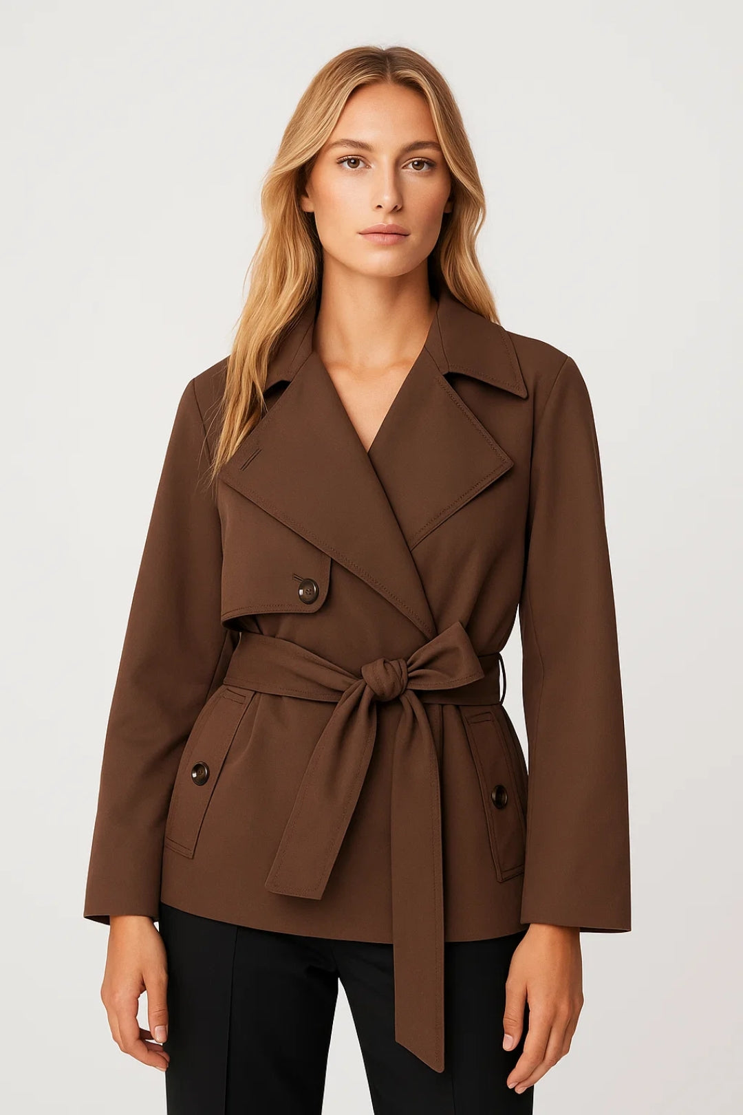 Giacca corta doppiopetto con cintura annodata