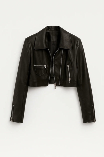 Giacca corta stile biker con zip asimmetrica