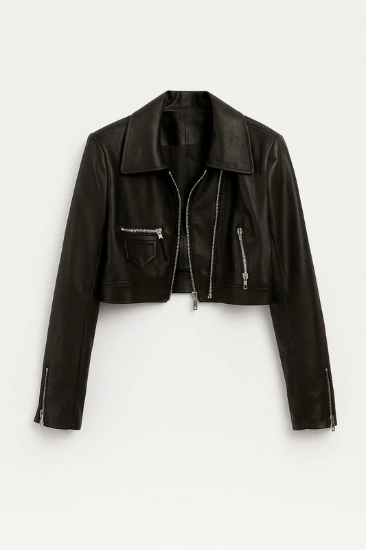 Giacca corta stile biker con zip asimmetrica