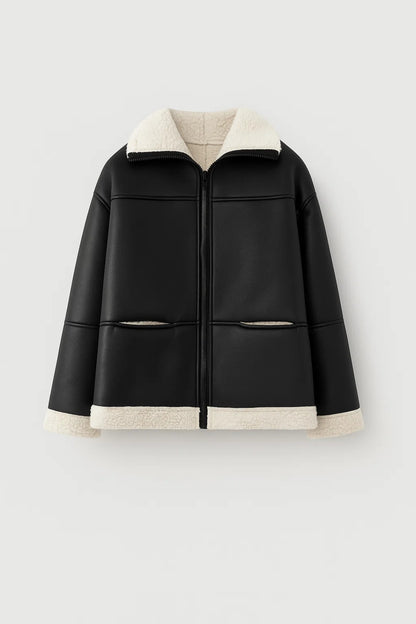 Giacca imbottita effetto pelle con interno in pelliccia sintetica