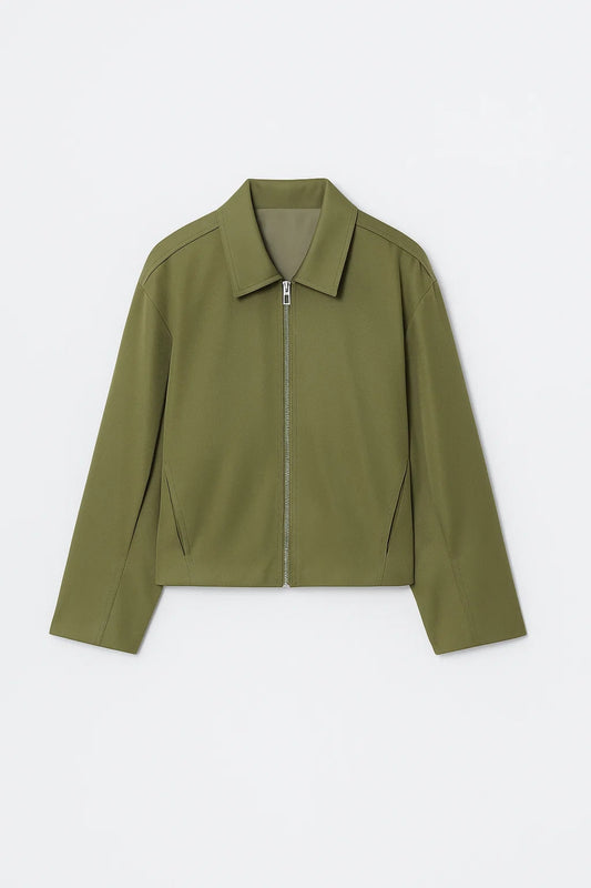 Giacca minimal con zip frontale e colletto classico