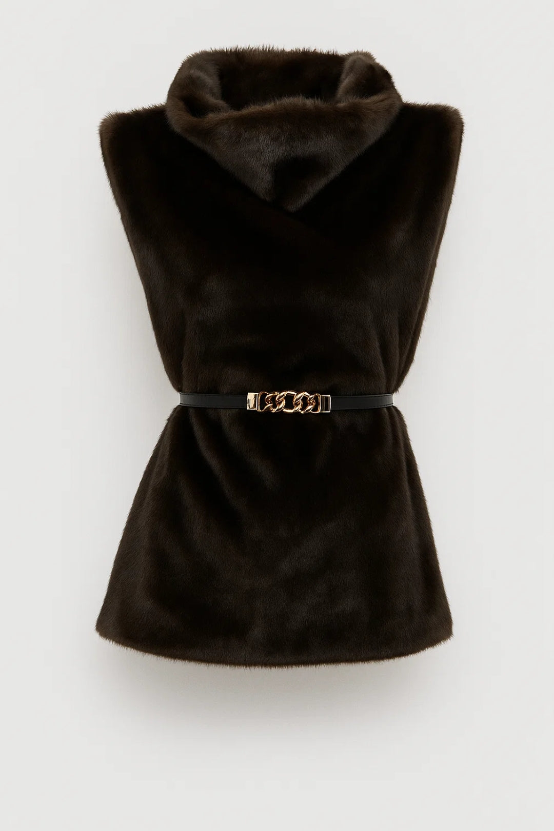 Gilet senza maniche con collo morbido e cintura decorativa