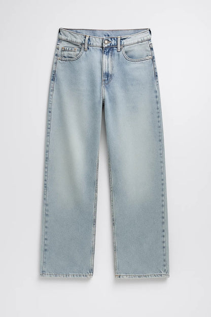 Jeans a gamba dritta con vita alta effetto slavato