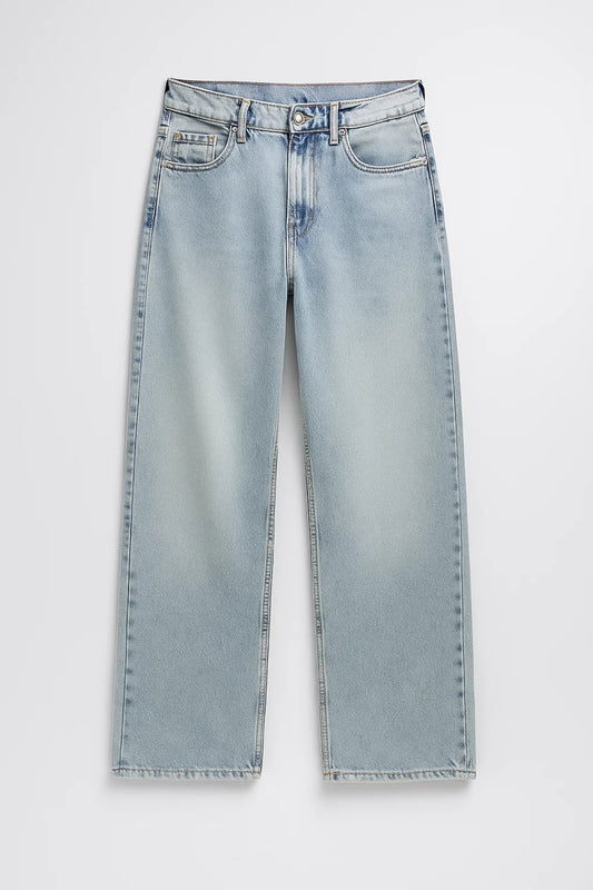 Jeans a gamba dritta con vita alta effetto slavato