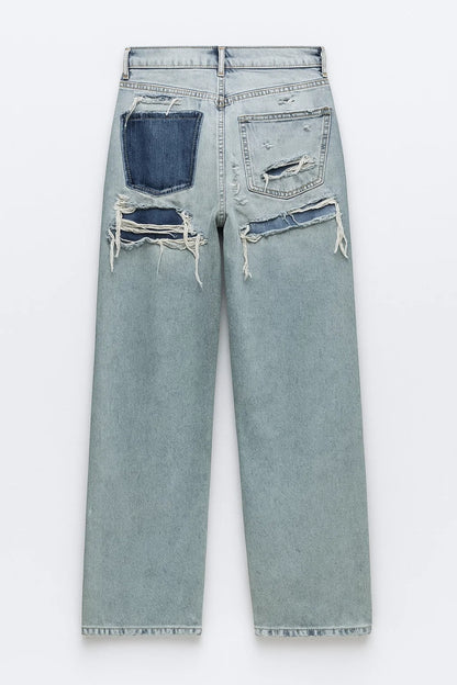 Jeans a gamba dritta con vita alta effetto slavato