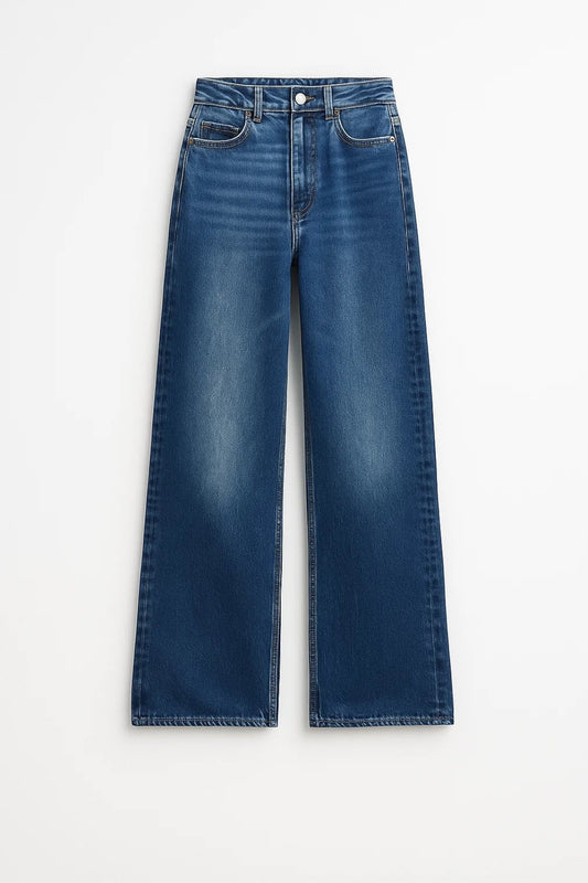 Jeans a gamba larga a vita alta