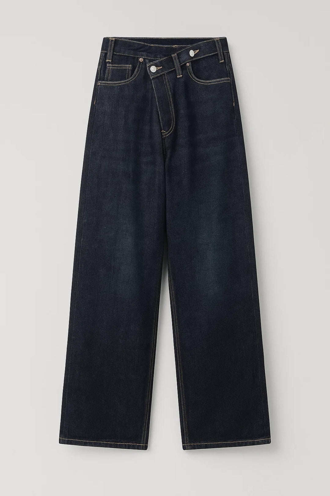 Jeans a gamba larga con vita alta e dettaglio crossover