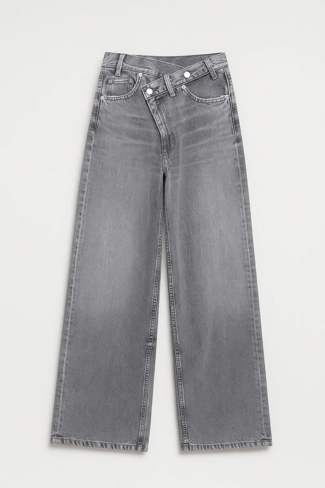 Jeans a gamba larga con vita alta e dettaglio crossover