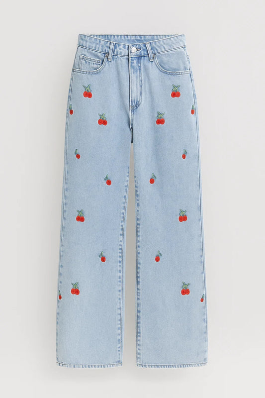 Jeans a gamba larga da donna con ricami decorativi | Stile giocoso e moderno