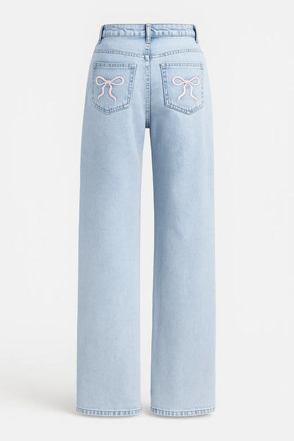 Jeans a gamba larga da donna con ricami decorativi | Stile giocoso e moderno