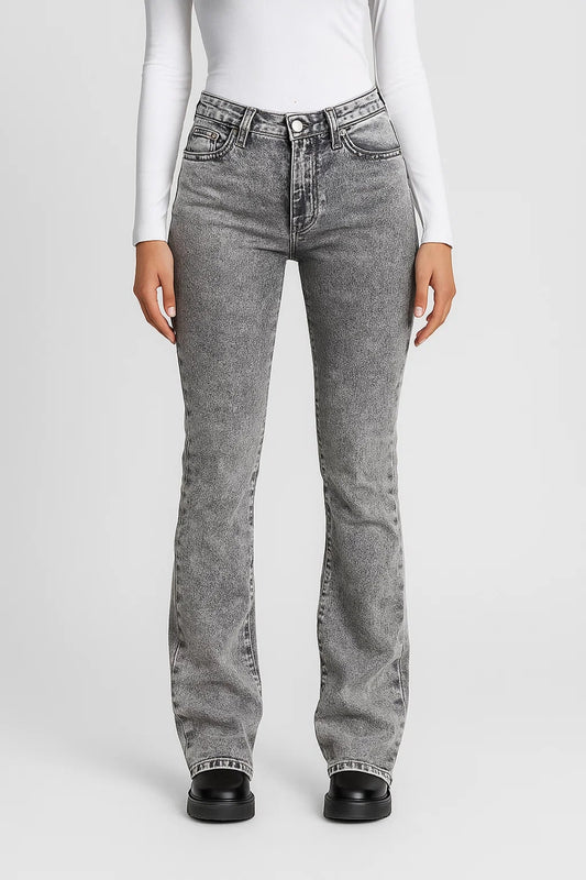 Jeans bootcut a vita alta con lavaggio effetto vintage