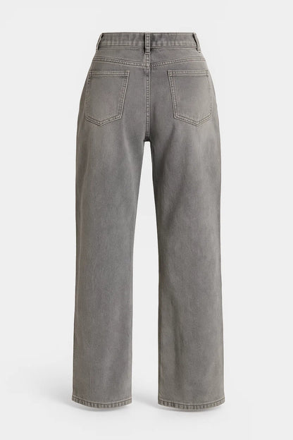 Jeans grigi a gamba dritta con vita alta