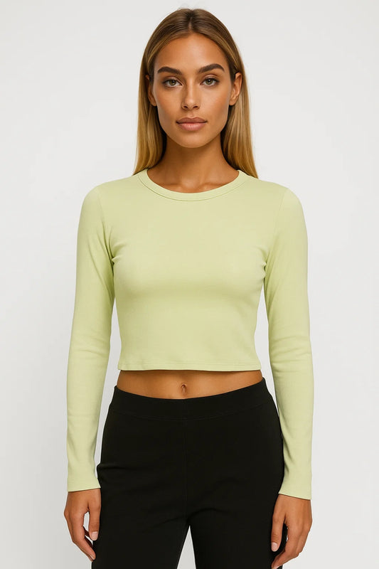 Maglia corta a maniche lunghe con scollo girocollo