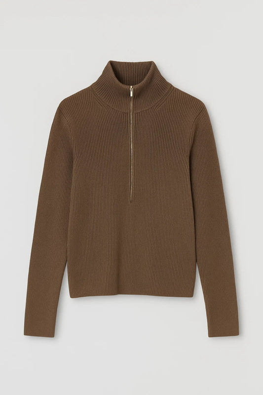 Maglione a costine con zip corta