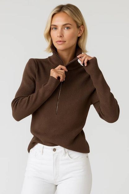 Maglione a costine con zip corta