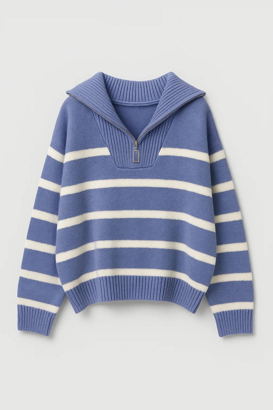 Maglione a righe con zip e colletto alto