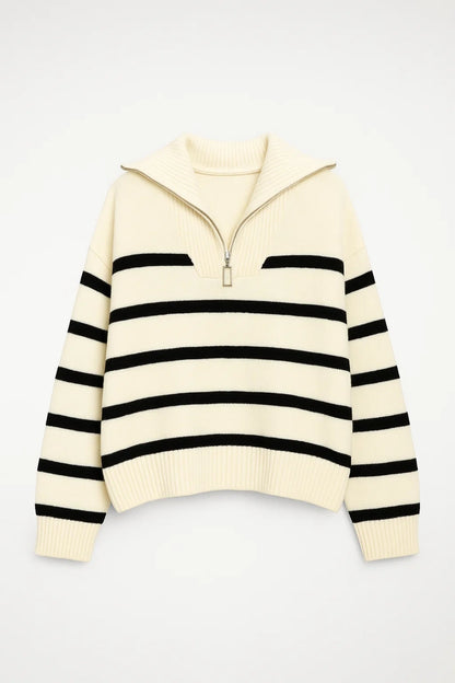 Maglione a righe con zip e colletto alto