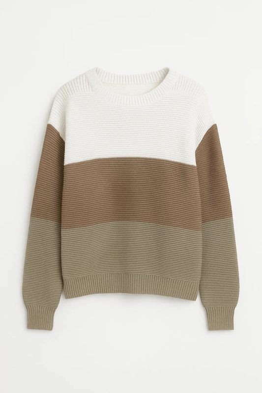 Maglione a righe larghe con scollo tondo