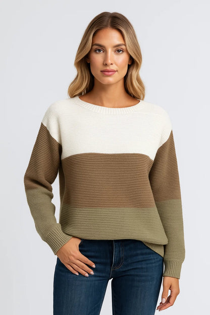 Maglione a righe larghe con scollo tondo