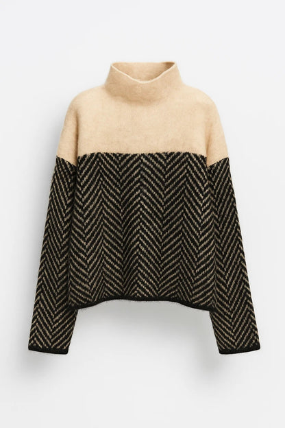 Maglione con collo alto e motivo a spina di pesce