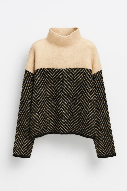 Maglione con collo alto e motivo a spina di pesce