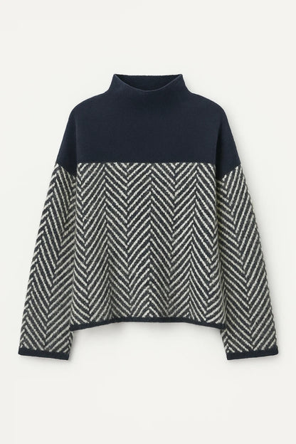 Maglione con collo alto e motivo a spina di pesce