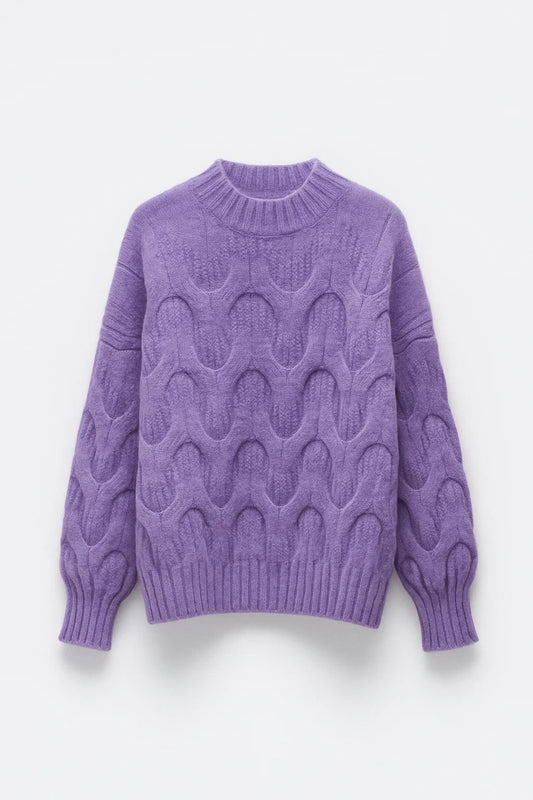 Maglione con lavorazione tridimensionale e collo giro