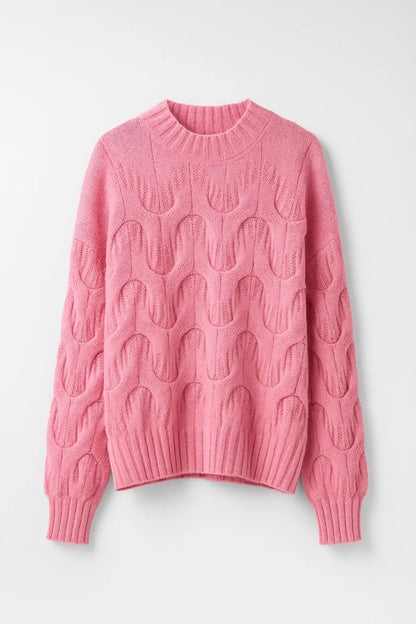 Maglione con lavorazione tridimensionale e collo giro
