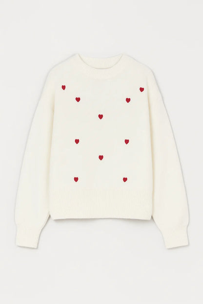 Maglione con piccoli cuori ricamati