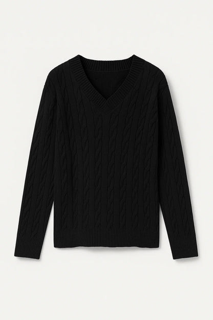 Maglione con scollo a V e lavorazione a trecce