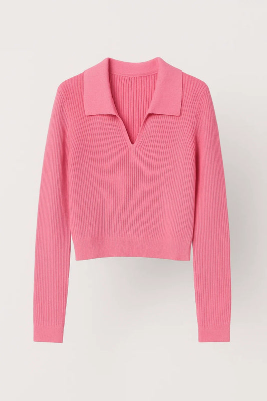 Maglione corto a costine con colletto