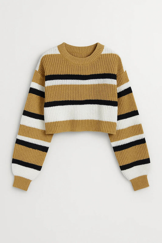 Maglione corto a righe con maniche lunghe
