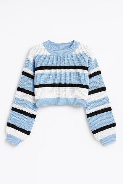 Maglione corto a righe con maniche lunghe