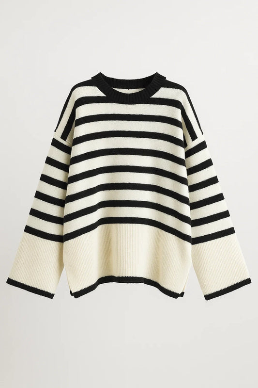 Maglione oversize a righe con scollo rotondo