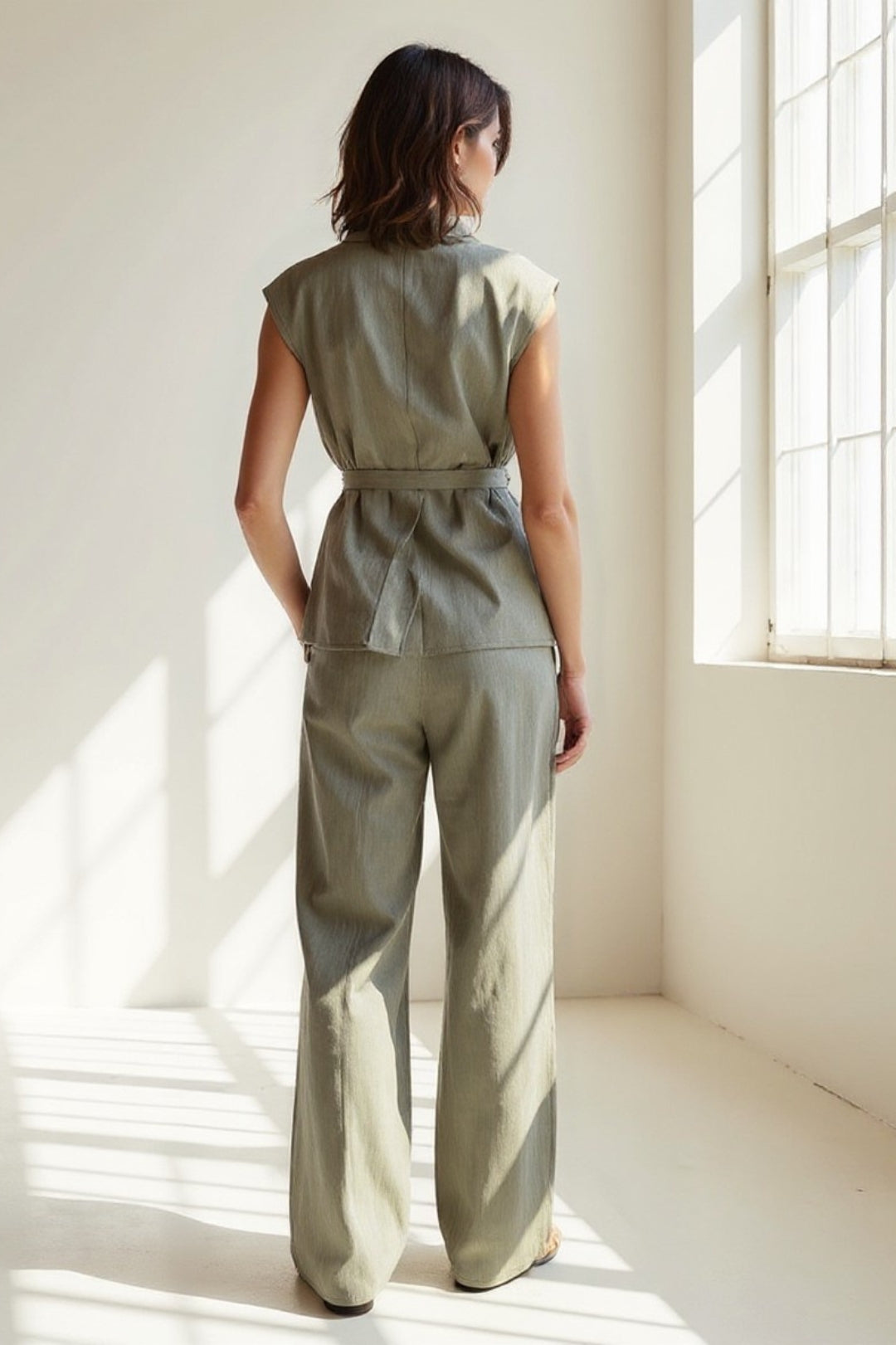 Completo estivo due pezzi in lino | Top con cintura e pantaloni larghi