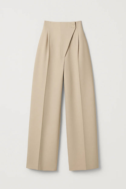 Pantalone a gamba larga in tessuto fluido | Vita alta | Chiusura con bottoni decorativi