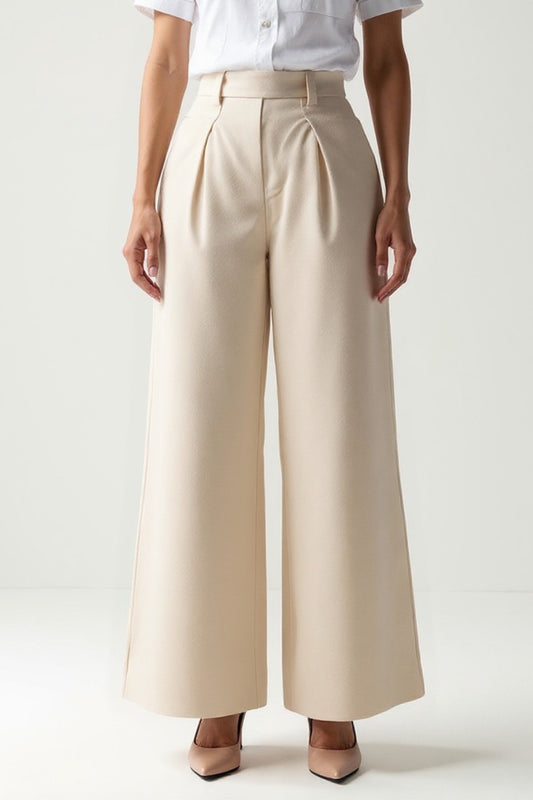 Pantalone elegante a palazzo color crema | Vita alta | Pinces frontali