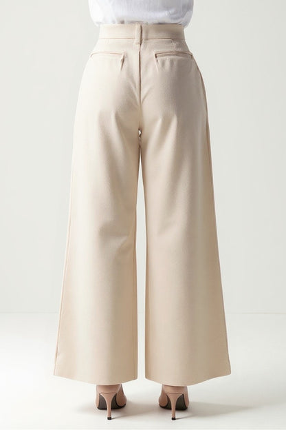 Pantalone elegante a palazzo color crema | Vita alta | Pinces frontali