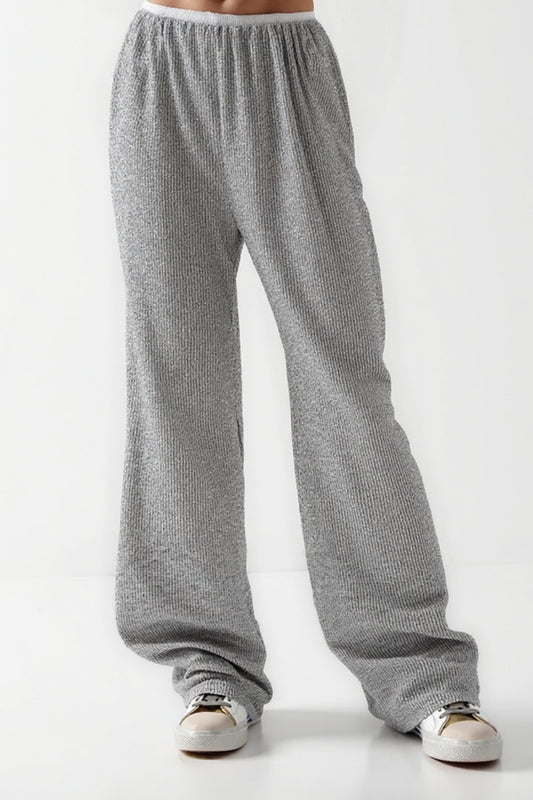 Pantalone grigio in maglia a coste | Vita elasticizzata | Taglio comodo