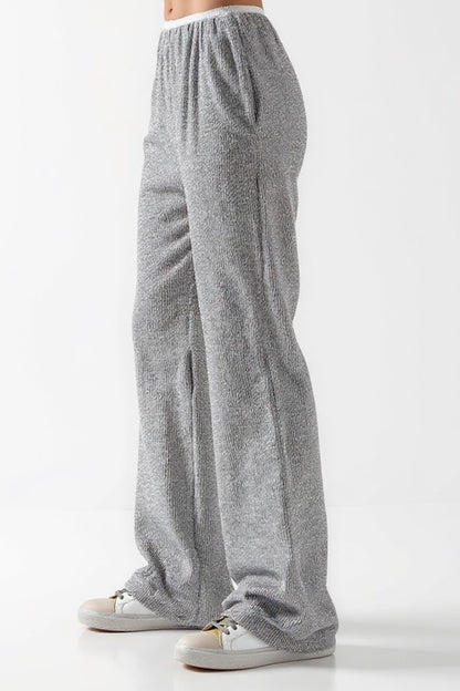 Pantalone grigio in maglia a coste | Vita elasticizzata | Taglio comodo