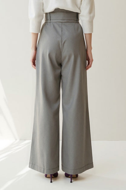 Pantalone grigio sartoriale a vita alta | Gamba larga | Dettagli a strati
