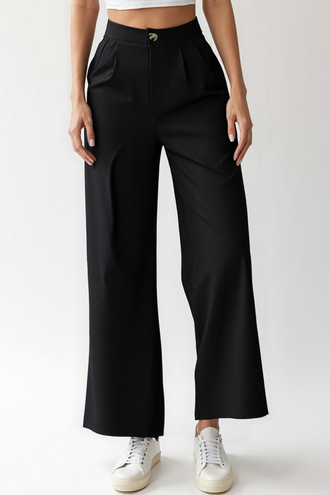 Pantalone nero a gamba dritta | Vita media | Stile casual-elegante