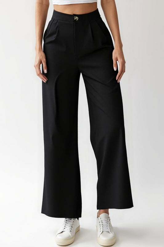 Pantalone nero a gamba dritta | Vita media | Stile casual-elegante