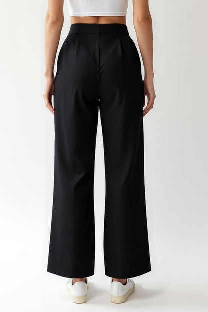 Pantalone nero a gamba dritta | Vita media | Stile casual-elegante