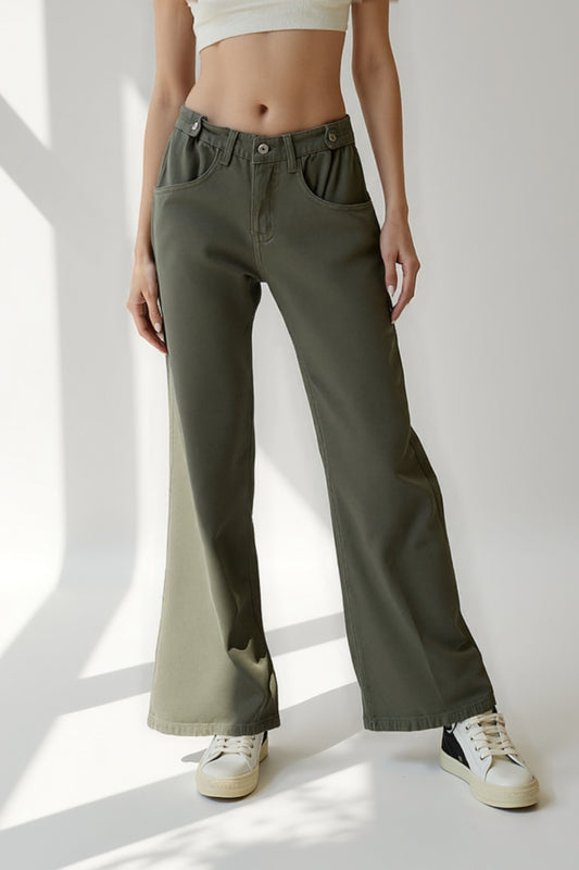 Pantaloni a gamba larga in cotone | Vita media | Stile casual con tasche arricciate