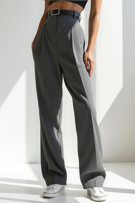 Pantaloni a gamba larga in tessuto misto | Vita alta con cintura | Eleganti e comodi